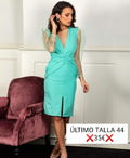 vestido frunces manga transparente
